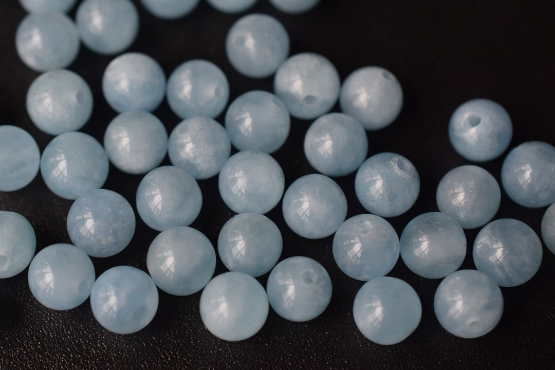 6mm AA Natural Aquamarine half drilled round single beads blue gemstone