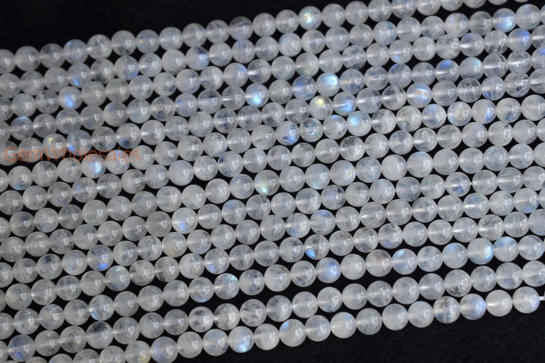 15.5" 6mm white blue Moonstone round beads, AA moonstone with blue shinning