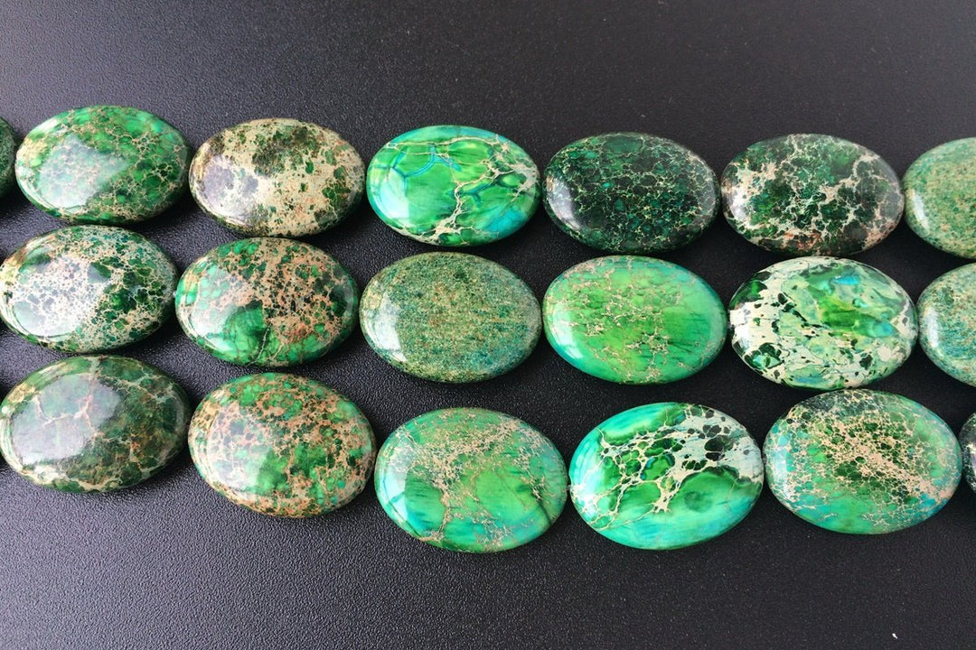 15.5" 18x25mm green Sea Sediment oval beads, emperor jasper beads,impression jasper, Terra Jasper