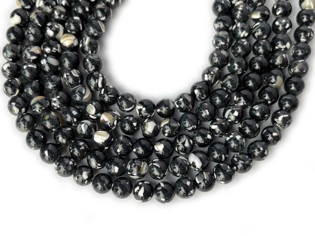15.5" 8/10mm black Turquoise With Shell Inlay round beads MTL