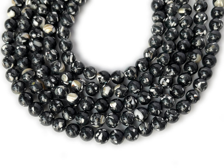 15.5" 8/10mm black Turquoise With Shell Inlay round beads MTL
