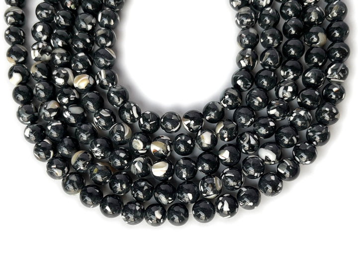 15.5" 8/10mm black Turquoise With Shell Inlay round beads MTL