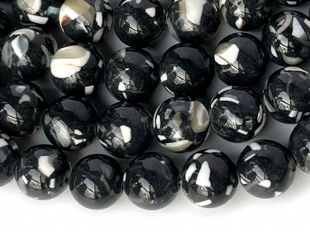 15.5" 8/10mm black Turquoise With Shell Inlay round beads MTL