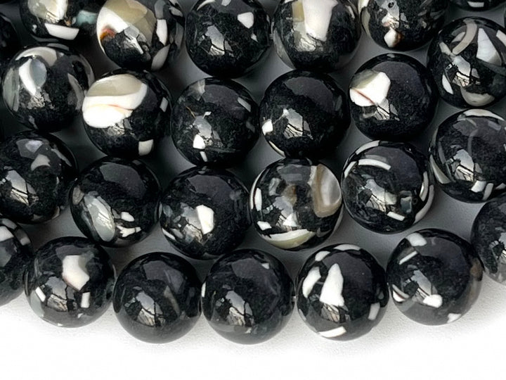 15.5" 8/10mm black Turquoise With Shell Inlay round beads MTL