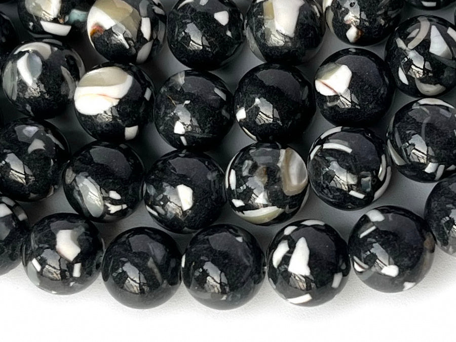 15.5" 8/10mm black Turquoise With Shell Inlay round beads MTL