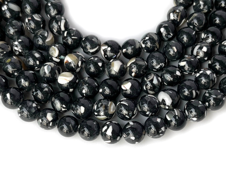 15.5" 8/10mm black Turquoise With Shell Inlay round beads MTL