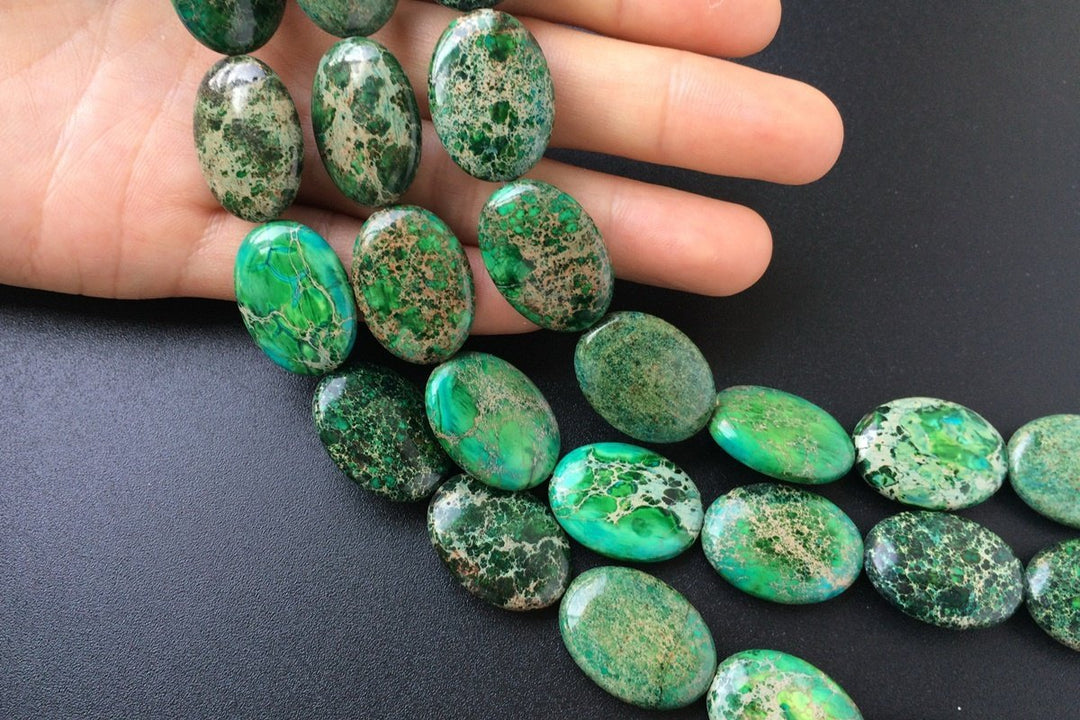 15.5" 18x25mm green Sea Sediment oval beads, emperor jasper beads,impression jasper, Terra Jasper