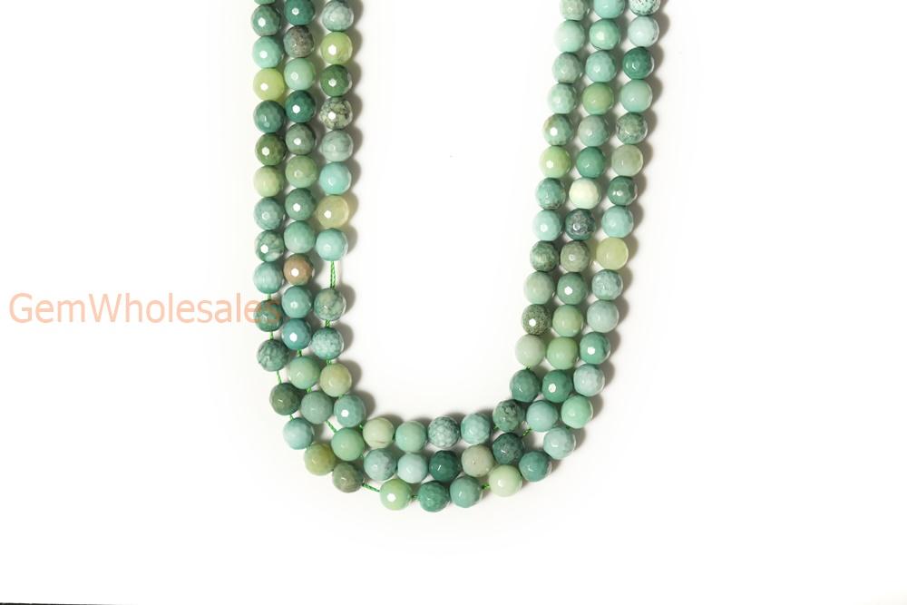 15.5" 8mm Natural Moss Green Opal round 128 faceted,gemstone,green grass agate