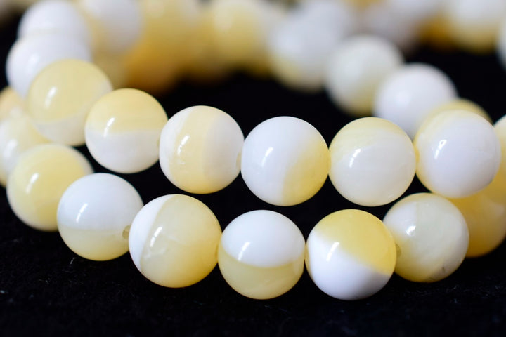 15.5" Natural half yellow shell round beads 6mm/8mm
