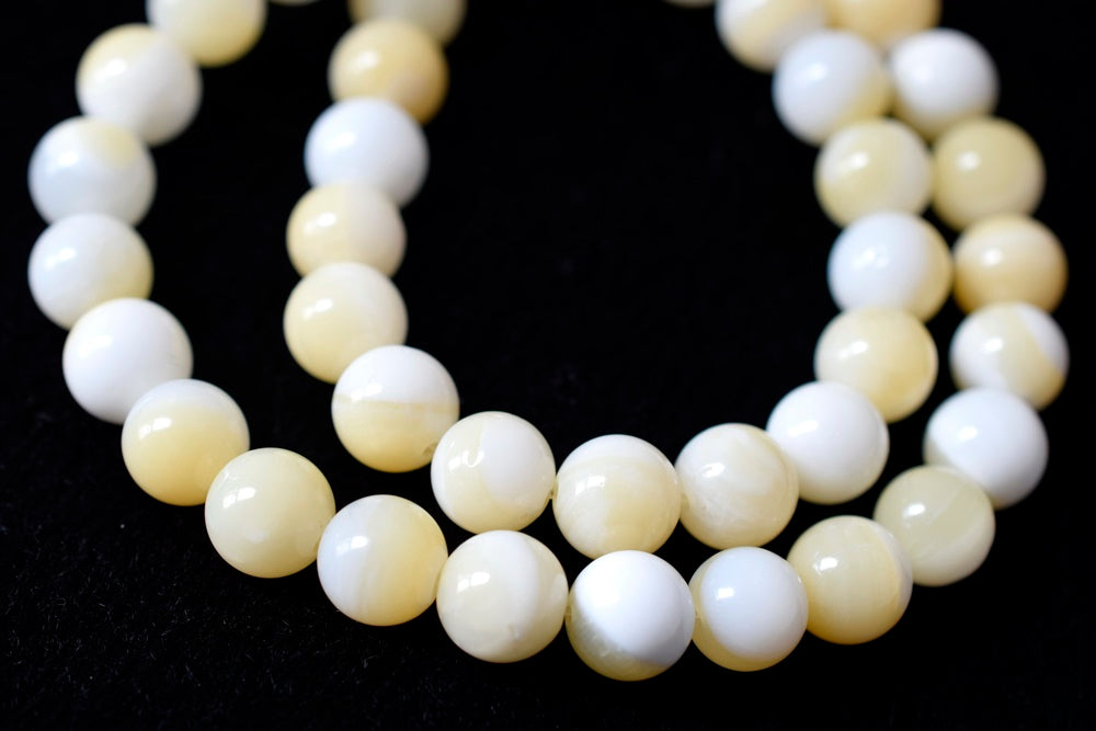 15.5" Natural half yellow shell round beads 6mm/8mm