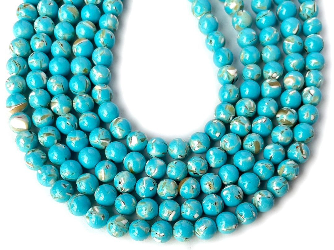 15.5" 8/10mm light Blue Turquoise With Shell Inlay round beads MTL
