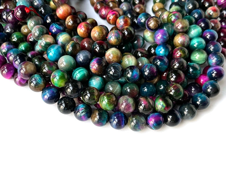15.5" 10mm Dyed Mix Brown/green/blue/purple tiger eye round beads