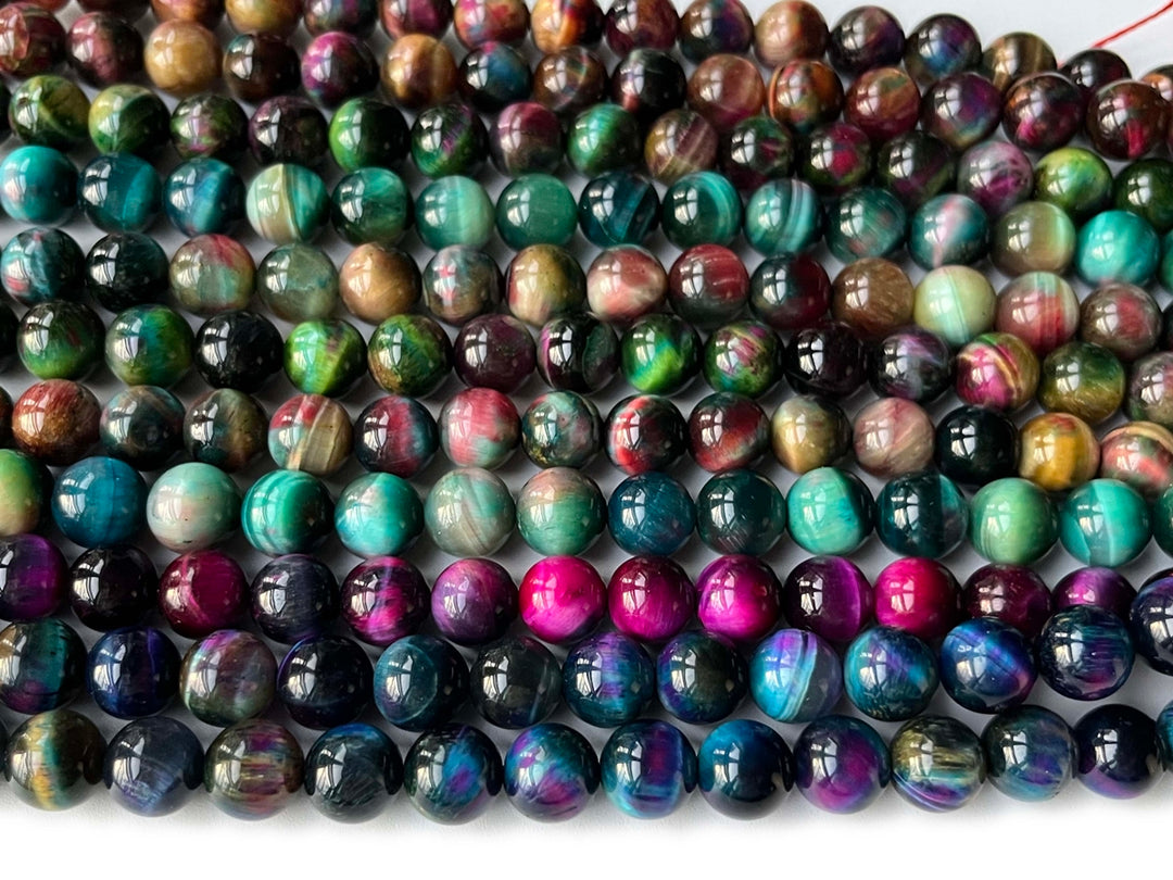 15.5" 10mm Dyed Mix Brown/green/blue/purple tiger eye round beads