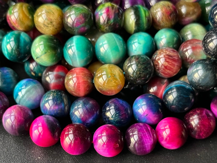 15.5" 10mm Dyed Mix Brown/green/blue/purple tiger eye round beads