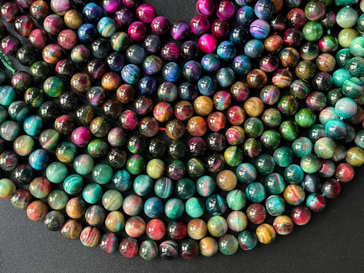 15.5" 10mm Dyed Mix Brown/green/blue/purple tiger eye round beads