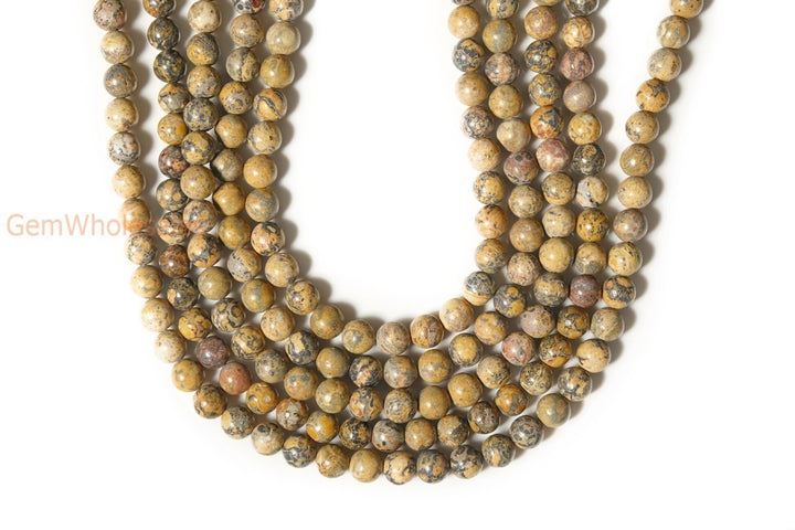 15.5" Natural yellowish leopard skin jasper 6mm/8mm/10mm round beads