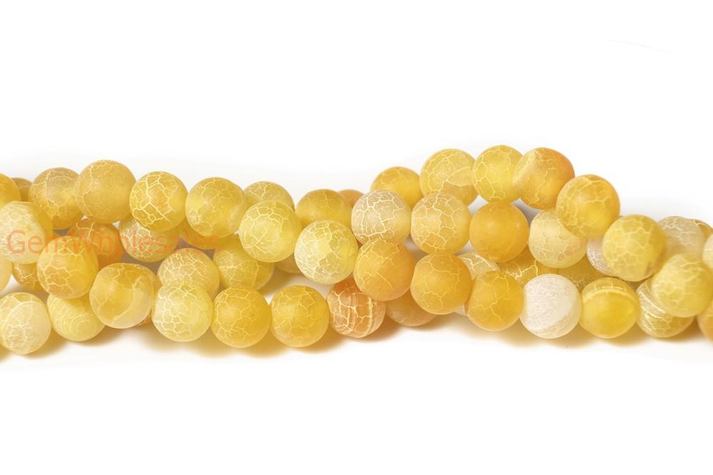 15" 6mm/8mm/10mm/12mm yellow dream fire dragon veins frosted Agate Round beads Gemstone