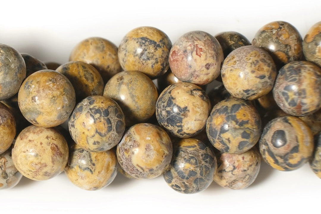 15.5" Natural yellowish leopard skin jasper 6mm/8mm/10mm round beads
