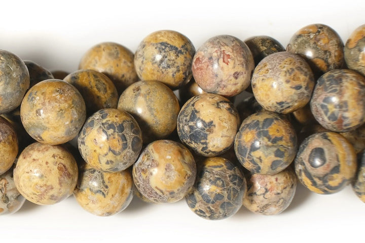 15.5" Natural yellowish leopard skin jasper 6mm/8mm/10mm round beads