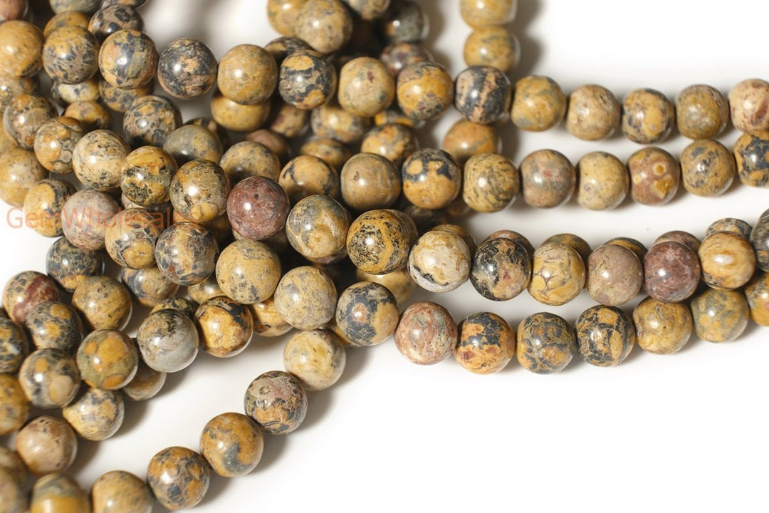 15.5" Natural yellowish leopard skin jasper 6mm/8mm/10mm round beads