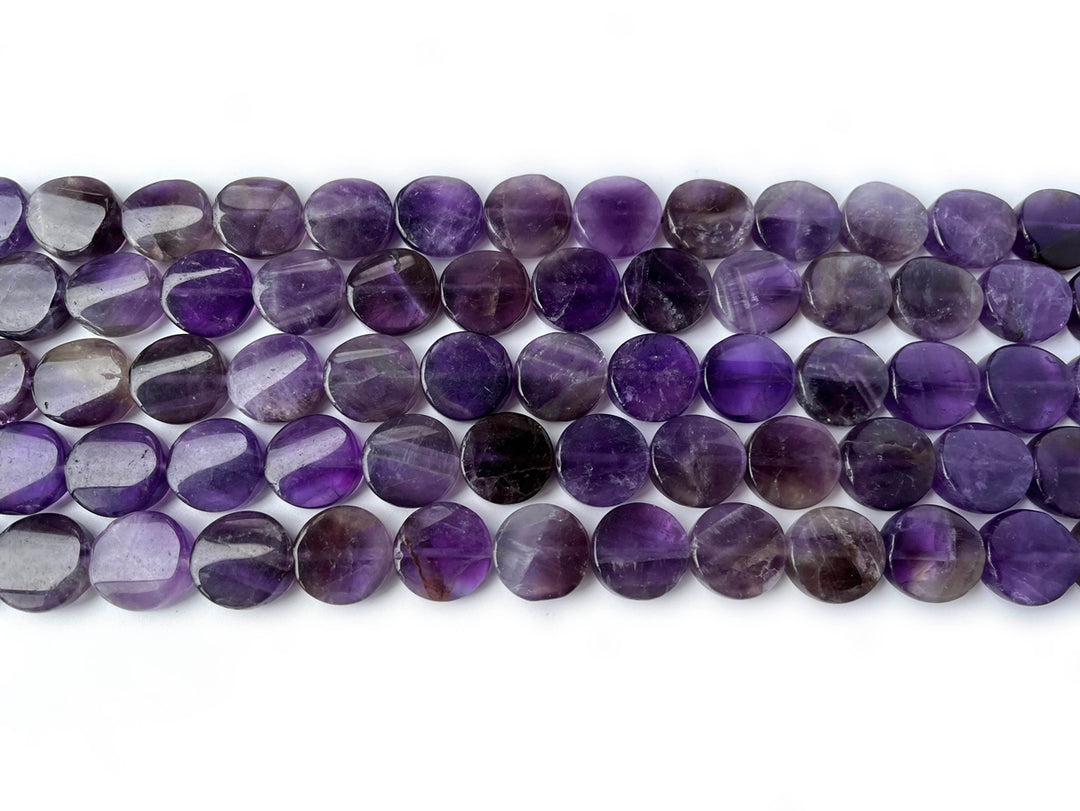 15.5" 16mm Natural amethyst twisted round coin beads