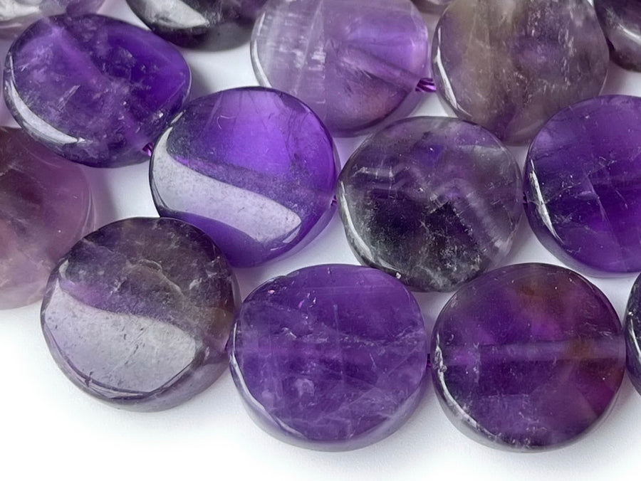15.5" 16mm Natural amethyst twisted round coin beads