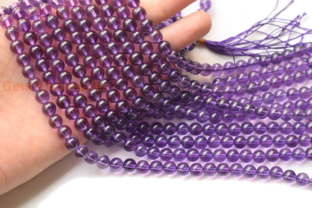 15.5" 8mm 5A Natural light middle amethyst round beads