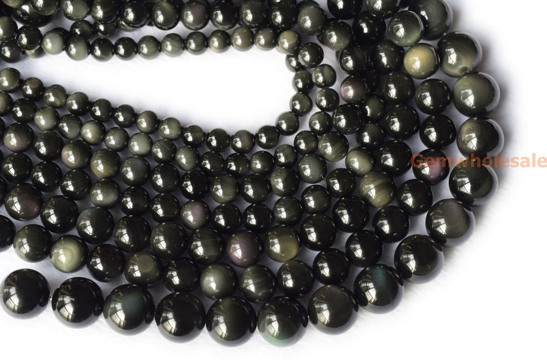 15.5" Natural rainbow obsidian 6mm/8mm/10mm, Black obsidian round beads