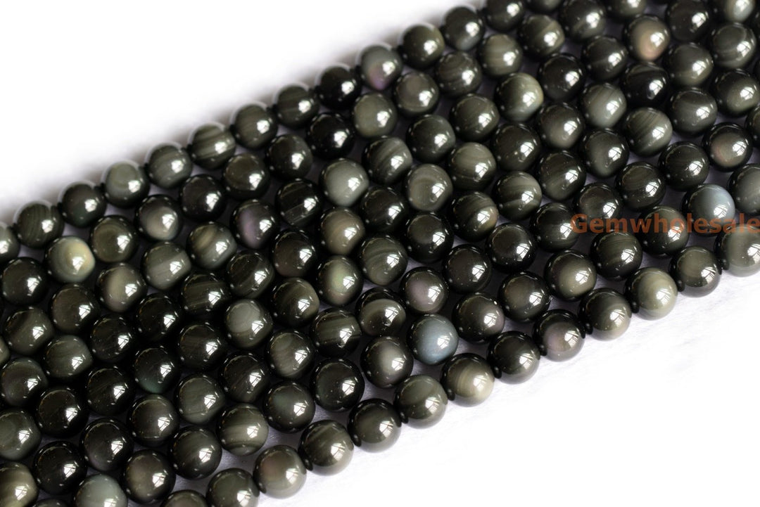 15.5" Natural rainbow obsidian 6mm/8mm/10mm, Black obsidian round beads