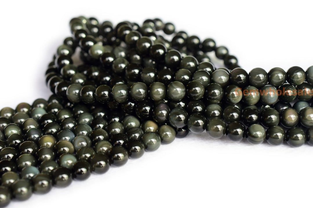 15.5" Natural rainbow obsidian 6mm/8mm/10mm, Black obsidian round beads