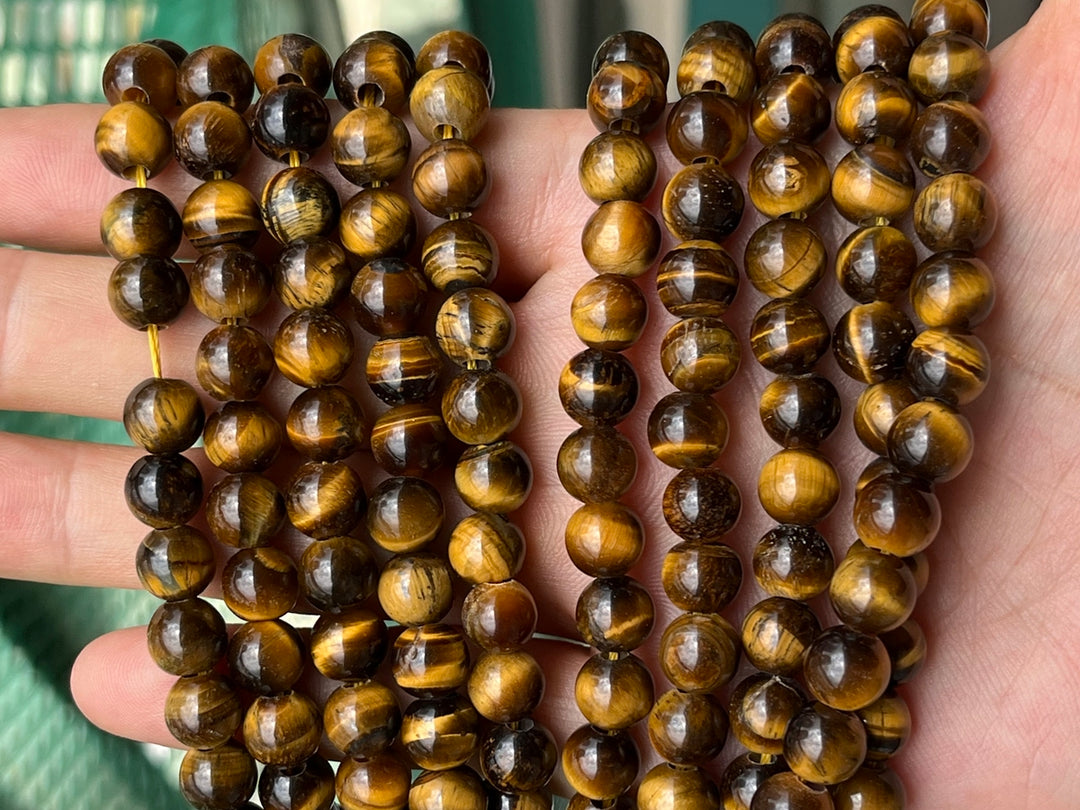 15" 8mm Natural yellow tiger eye stone 2.5mm big hole round beads
