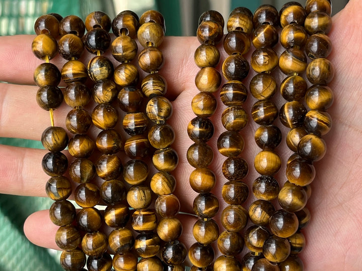 15" 8mm Natural yellow tiger eye stone 2.5mm big hole round beads