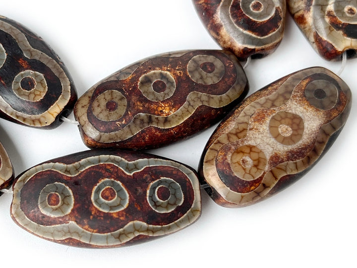 14" Antique Brown Bulk tibetan Dzi agate flat oval beads 22x40mm