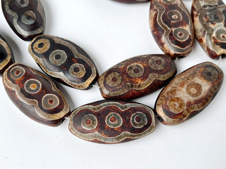 14" Antique Brown Bulk tibetan Dzi agate flat oval beads 22x40mm
