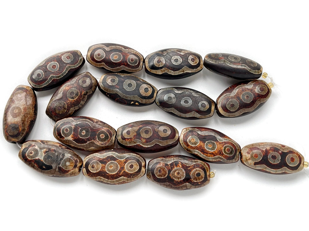 14" Antique Brown Bulk tibetan Dzi agate flat oval beads 22x40mm