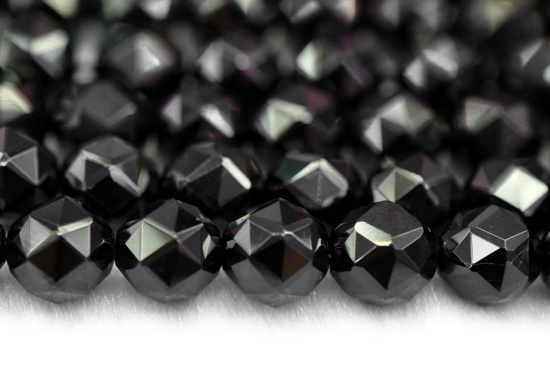 15.5" 8mm/10mm natural Black spinal round star faceted beads