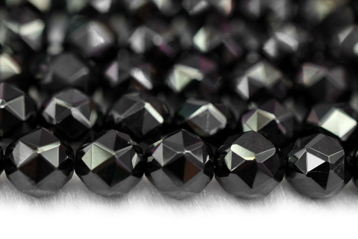 15.5" 8mm/10mm natural Black spinal round star faceted beads