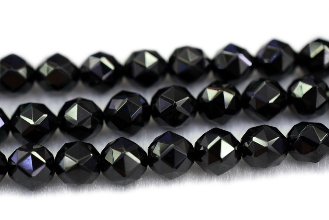 15.5" 8mm/10mm natural Black spinal round star faceted beads