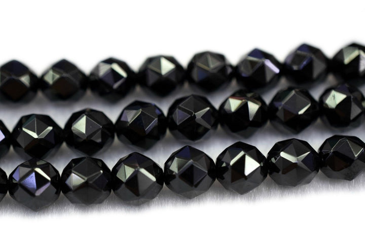 15.5" 8mm/10mm natural Black spinal round star faceted beads