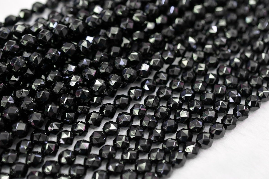 15.5" 8mm/10mm natural Black spinal round star faceted beads