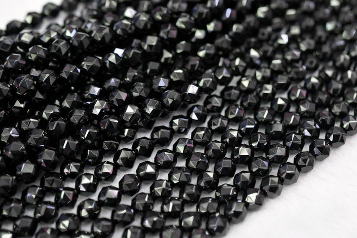 15.5" 8mm/10mm natural Black spinal round star faceted beads