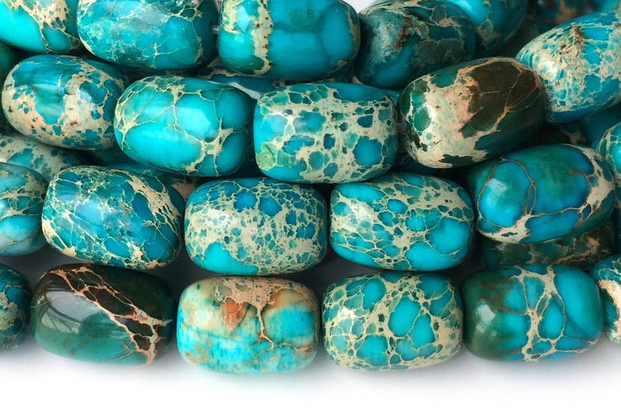 15.5" 10x14mm blue Sea Sediment barrel beads,Emperor stone, Terra Jasper