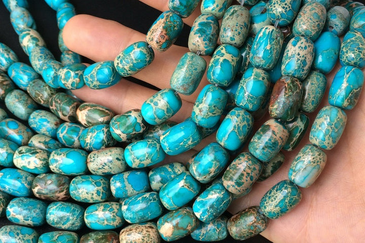 15.5" 10x14mm blue Sea Sediment barrel beads,Emperor stone, Terra Jasper