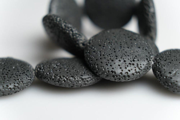 15" 20mm/25mm/30mm black Lava coin beads Gemstone pendant