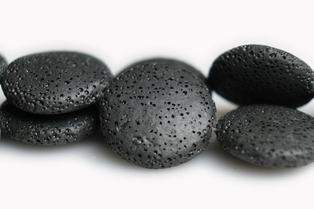 15" 20mm/25mm/30mm black Lava coin beads Gemstone pendant