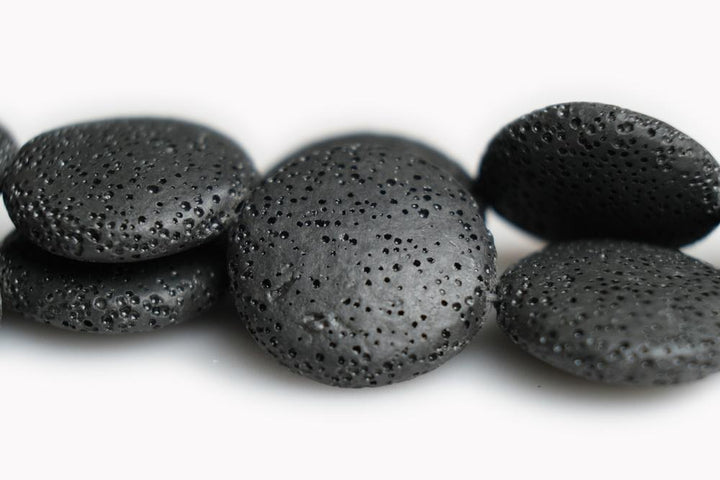 15" 20mm/25mm/30mm black Lava coin beads Gemstone pendant