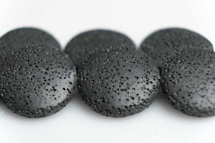 15" 20mm/25mm/30mm black Lava coin beads Gemstone pendant