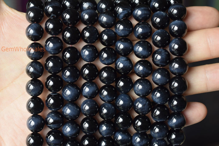 15.5" 8mm/10mm Natural Blue tiger eye AAA quality natural round beads, top quality