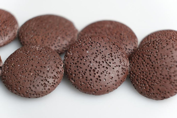 15" 20mm/25mm/30mm brown Lava coin beads Gemstone pendant