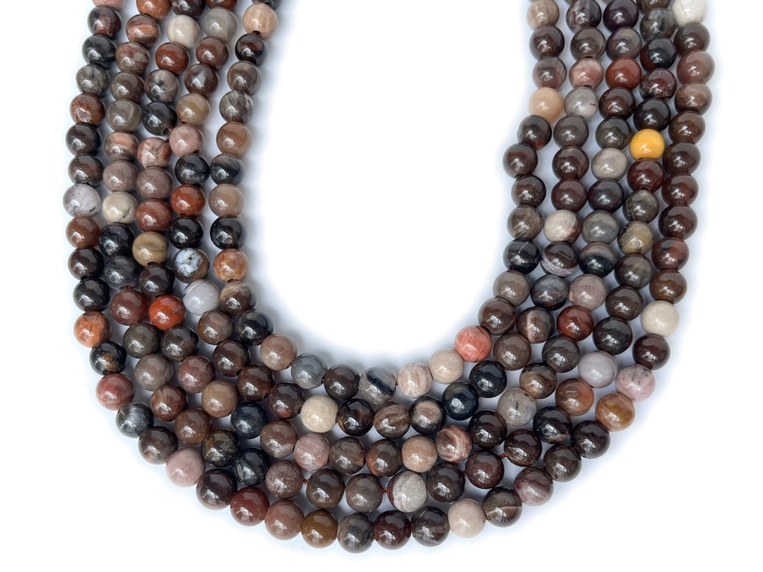 15" 8mm Petrified/fossilized wood stone 2.5mm big hole round beads